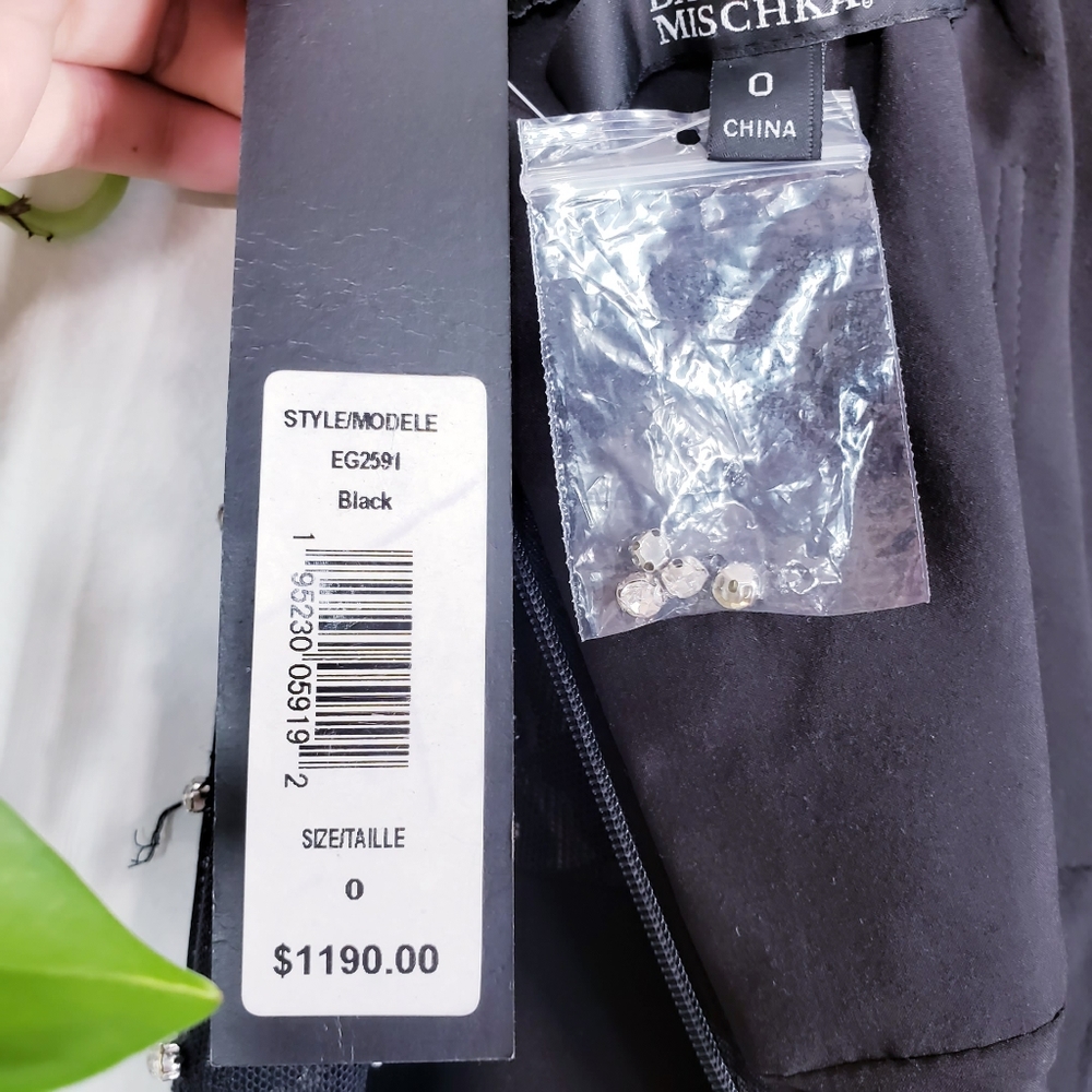 $1,190 NWT BADGLEY MISCHKA Women Black Maxi Long Dress 0 XS Sparkle Ruched Sheer - Picture 5 of 12